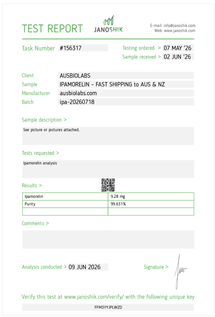 ipamorelin ausbiolabs test janoshik australia peptides