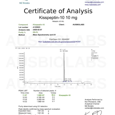 COA KISSPEPTIN 10 5MG LOT A1Z2023 2