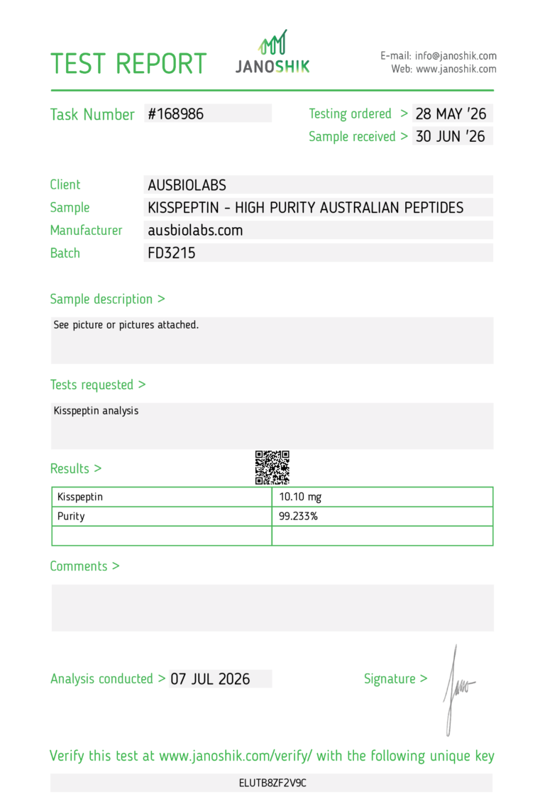 AUSBIOLABS KISSPEPTIN AUSTRALIAN PEPTIDES COA JANOSHIK